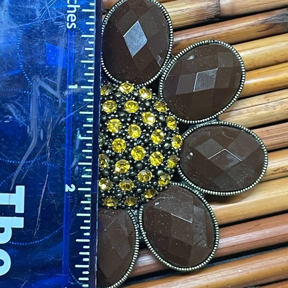 VINTAGE NEW BELT BUCKLE FACETED BROWN CABOCHON W/YELLOW RHINESTONE CENTER - Picture 5 of 5